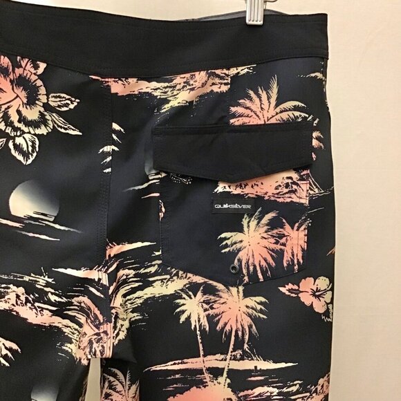 Quicksilver 34 Highline Boardshorts Stretch Black Tropical Men’s Swim Surf - Picture 7 of 11